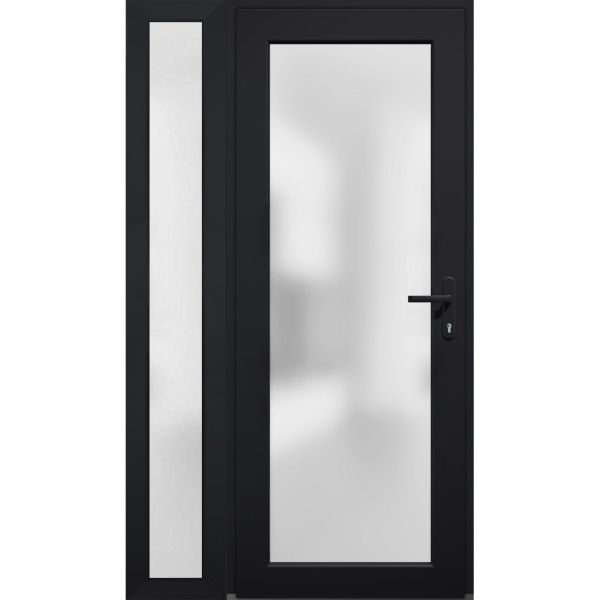 Front Exterior Prehung FiberGlass Door Frosted Glass / Manux 8102 Matte Black / Sidelight Exterior Window / Office Commercial and Residential Doors Entrance Patio Garage-W36+12" x H80"-Left-hand Inswing