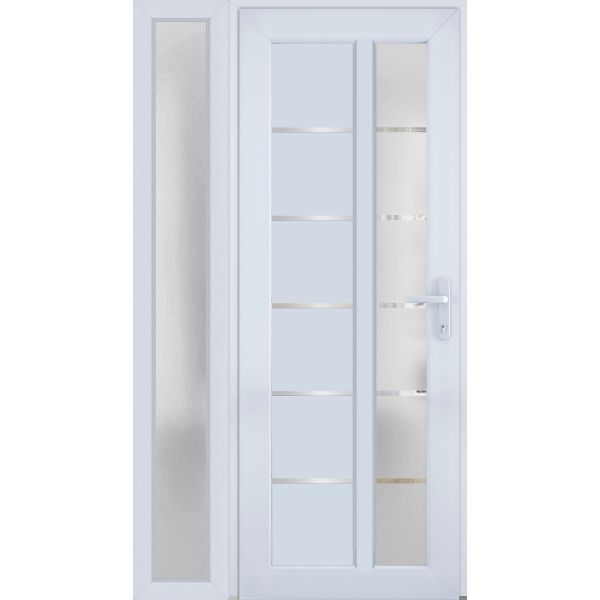 Front Exterior Prehung FiberGlass Door Frosted Glass / Manux 8088 White Silk / Sidelight Exterior Window / Office Commercial and Residential Doors Entrance Patio Garage-W36+12" x H80"-Left-hand Inswing