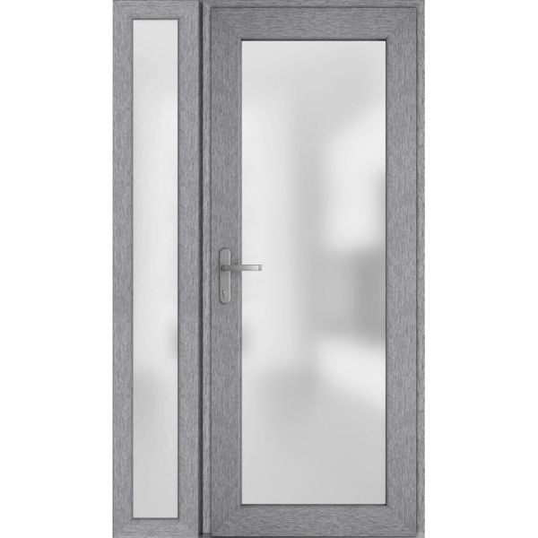 Front Exterior Prehung FiberGlass Door Frosted Glass / Manux 8102 Grey Ash / Side Exterior Window /  Office Commercial and Residential Doors Entrance Patio Garage-W30+12" x H80"-Right-hand Inswing