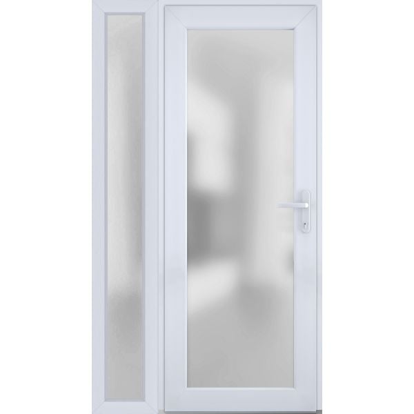 Front Exterior Prehung FiberGlass Door Frosted Glass / Manux 8102 White Silk / Sidelight Exterior Window / Office Commercial and Residential Doors Entrance Patio Garage-W36+16" x H80"-Left-hand Inswing
