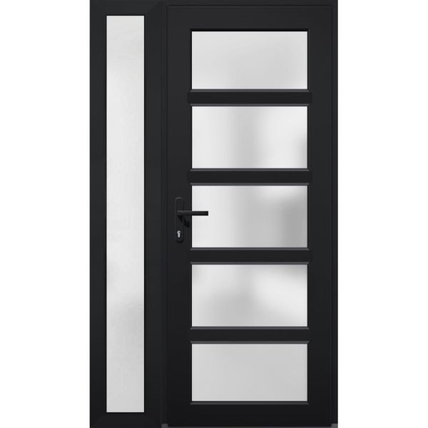 Front Exterior Prehung FiberGlass Door Frosted Glass / Manux 8002 Matte Black / Side Exterior Window /  Office Commercial and Residential Doors Entrance Patio Garage-W36+12" x H80"-Right-hand Inswing