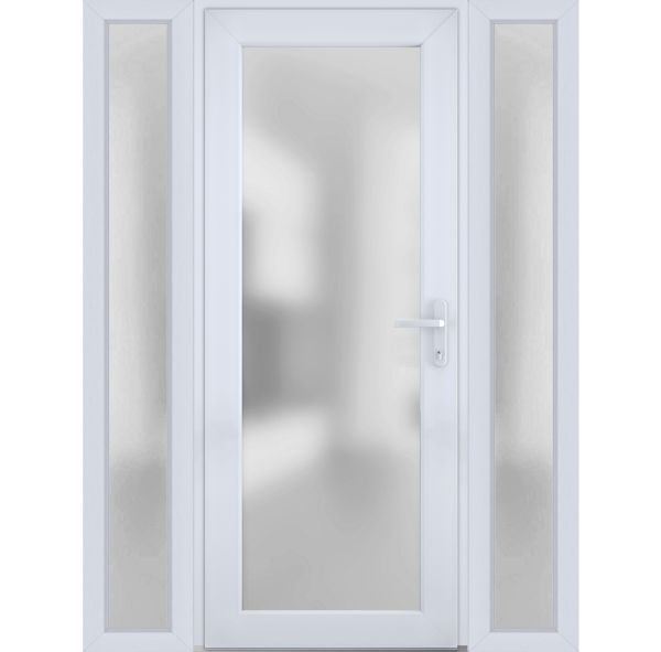 Front Exterior Prehung FiberGlass Door Frosted Glass / Manux 8102 White Silk / 2 Sidelight Exterior Windows / Office Commercial and Residential Doors Entrance Patio Garage-W12+30+12" x H80"-Left-hand Inswing
