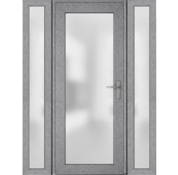 Front Exterior Prehung FiberGlass Door Frosted Glass / Manux 8102 Grey Ash / 2 Sidelight Exterior Windows / Office Commercial and Residential Doors Entrance Patio Garage-W16+36+16" x H80"-Left-hand Inswing