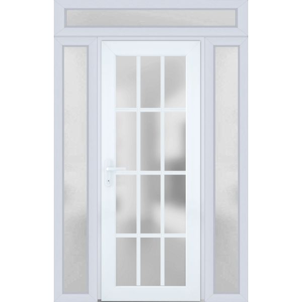 Front Exterior Prehung FiberGlass Door Frosted Glass / Manux 8312 White Silk / 2 Side and Top Exterior Window / Office Commercial and Residential Doors Entrance Patio Garage-W14+36+14" x H80+14"-Right-hand Inswing