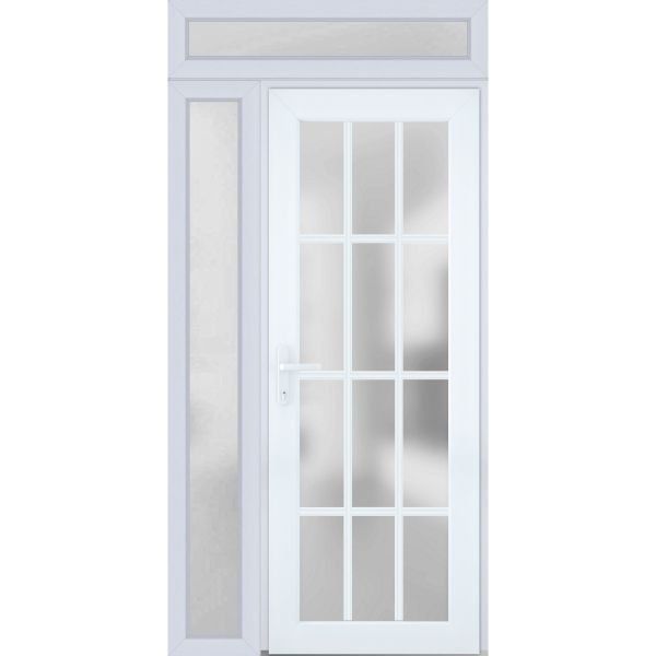 Front Exterior Prehung FiberGlass Door Frosted Glass / Manux 8312 White Silk / Sidelight and Transom Window / Office Commercial and Residential Doors Entrance Patio Garage-W36+12" x H80+14"-Right-hand Inswing