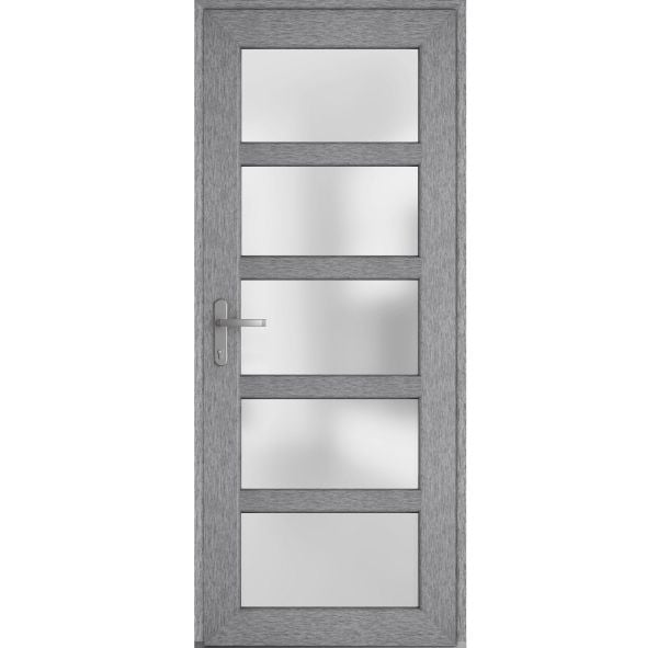 Front Exterior Prehung FiberGlass Door Frosted Glass / Manux 8002 Grey Ash / Office Commercial and Residential Doors Entrance Patio Garage