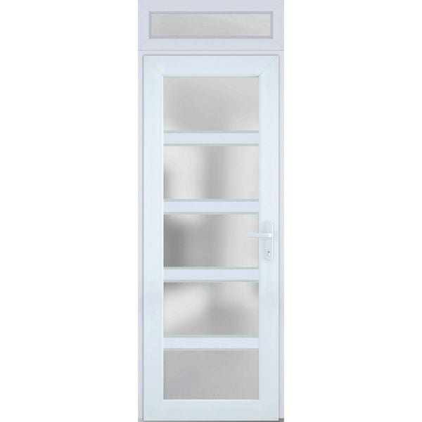 Front Exterior Prehung FiberGlass Door Frosted Glass / Manux 8002 White Silk / Transom Window / Office Commercial and Residential Doors Entrance Patio Garage-W36" x H80+14"-Left-hand Inswing