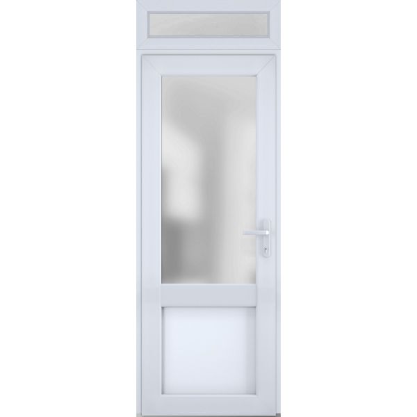 Front Exterior Prehung FiberGlass Door Frosted Glass / Manux 8422 White Silk / Transom Window / Office Commercial and Residential Doors Entrance Patio Garage-W36" x H80+14"-Left-hand Inswing