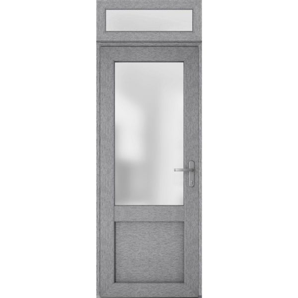 Front Exterior Prehung FiberGlass Door Frosted Glass / Manux 8422 Grey Ash / Transom Window / Office Commercial and Residential Doors Entrance Patio Garage-W36" x H80+14"-Left-hand Inswing