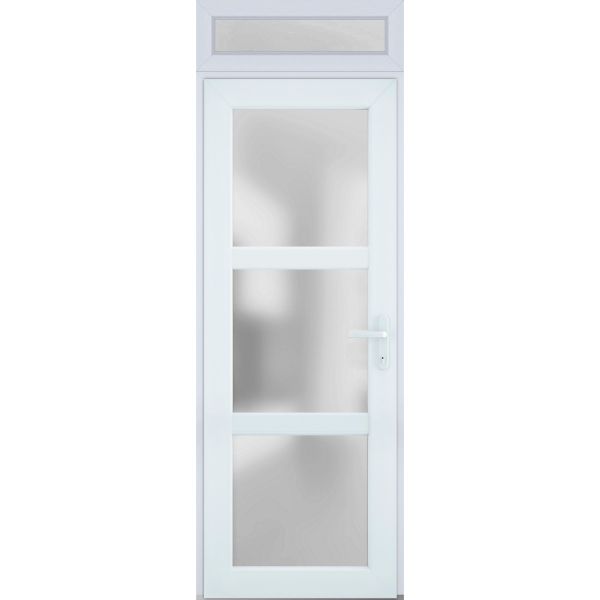 Front Exterior Prehung FiberGlass Door Frosted Glass / Manux 8552 White Silk / Transom Window / Office Commercial and Residential Doors Entrance Patio Garage-W30" x H80+14"-Left-hand Inswing