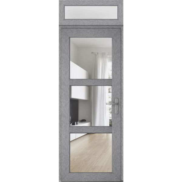 Front Exterior Prehung FiberGlass Door Clear Glass See-through / Manux 8555 Grey Ash Clear Glass / Transom Window / Office Commercial and Residential Doors Entrance Patio Garage-W36" x H80+14"-Left-hand Inswing