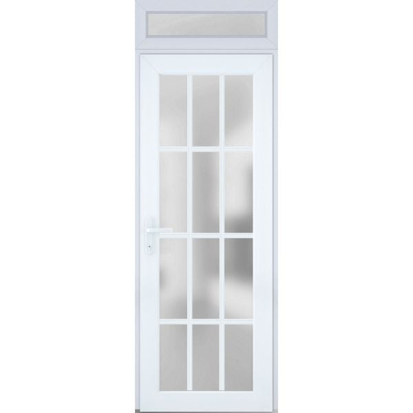 Front Exterior Prehung FiberGlass Door Frosted Glass / Manux 8312 White Silk / Top Exterior Window / Office Commercial and Residential Doors Entrance Patio Garage-W36" x H80+14"-Right-hand Inswing