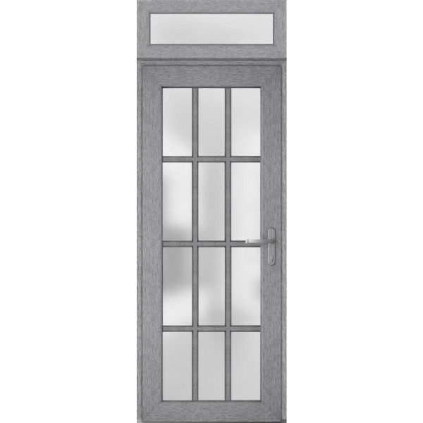 Front Exterior Prehung FiberGlass Door Frosted Glass / Manux 8312 Grey Ash / Transom Window / Office Commercial and Residential Doors Entrance Patio Garage-W36" x H80+14"-Left-hand Inswing