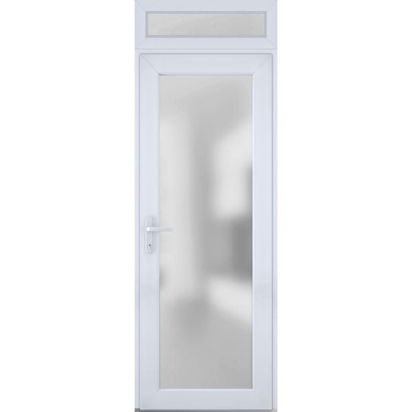 Front Exterior Prehung FiberGlass Door Frosted Glass / Manux 8102 White Silk / Top Exterior Window / Office Commercial and Residential Doors Entrance Patio Garage-W30" x H80+16"-Right-hand Inswing