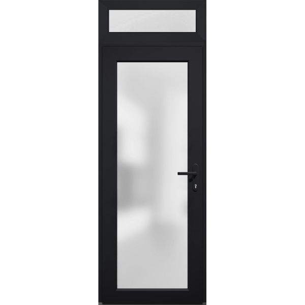 Front Exterior Prehung FiberGlass Door Frosted Glass / Manux 8102 Matte Black / Transom Window / Office Commercial and Residential Doors Entrance Patio Garage-W30" x H80+14"-Left-hand Inswing