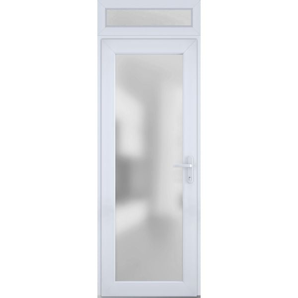 Front Exterior Prehung FiberGlass Door Frosted Glass / Manux 8102 White Silk / Transom Window / Office Commercial and Residential Doors Entrance Patio Garage-W30" x H80+14"-Left-hand Inswing