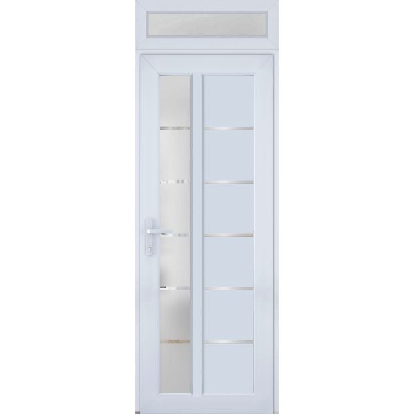 Front Exterior Prehung FiberGlass Door Frosted Glass / Manux 8088 White Silk / Top Exterior Window / Office Commercial and Residential Doors Entrance Patio Garage-W36" x H80+14"-Right-hand Inswing