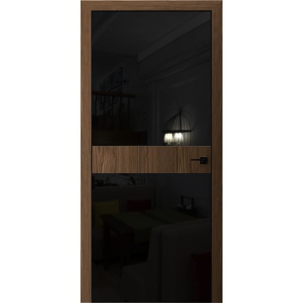 Invisible Solid Hidden Door with Handle | Termix 0801 Sahara Black with Silver Hidden Frame 18" x 80" Left-hand Inswing Silver Frame | Concealed Hinges Lock Handle | Modern Frameless Doors