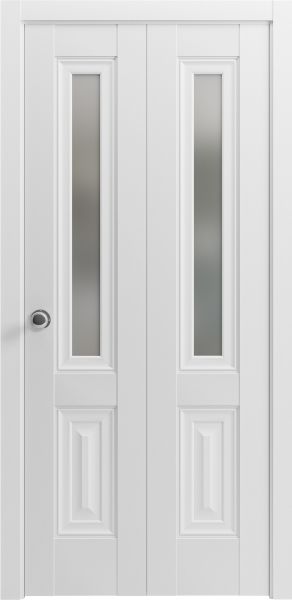 Sliding Closet Bi-fold Doors | Lucia 8822 White Silk with Frosted Glass | Sturdy Tracks Moldings Trims Hardware Set | Wood Solid Bedroom Wardrobe Doors 