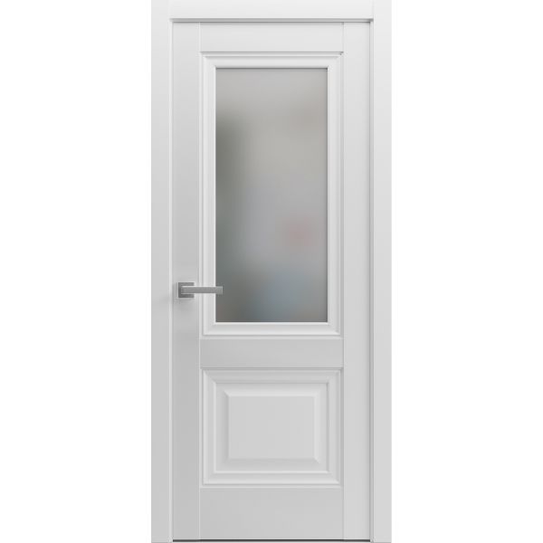 Pantry Kitchen Lite Door with Hardware | Lucia 8822 White Silk with Frosted Opaque Glass | Single Panel Frame Trims | Bathroom Bedroom Sturdy Doors