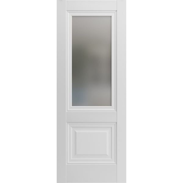 Slab Barn Door Panel | Lucia 8822 White Silk | Sturdy Finished Wooden Kitchen Pantry Shaker Doors | Pocket Closet Sliding-18" x 80"-Frosted Glass