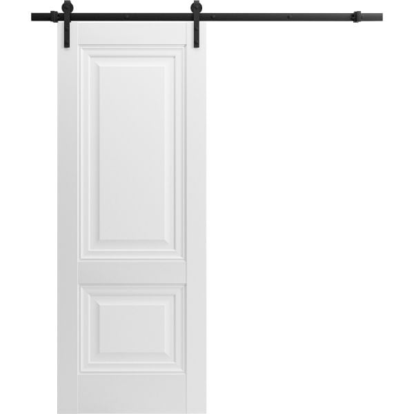 Sturdy Barn Door | Lucia 8831 White Silk with Frosted Glass | 6.6FT Rail Hangers Heavy Hardware Set | Solid Panel Interior Doors