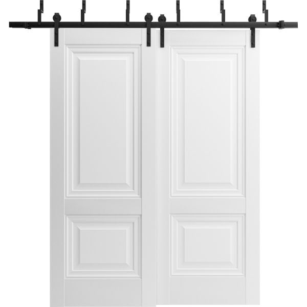 Sliding Closet Barn Bypass Doors | Lucia 8831 White Silk with Frosted Glass | Sturdy 6.6ft Rails Hardware Set | Wood Solid Bedroom Wardrobe Doors 