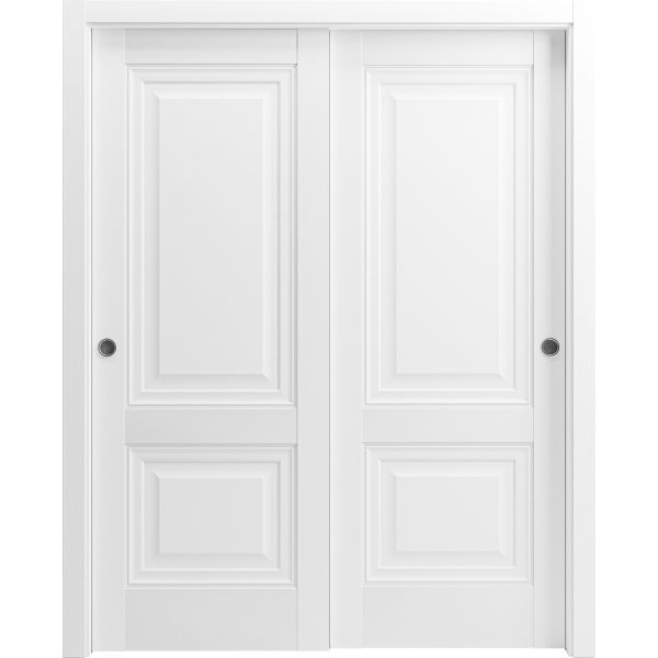 Sliding Closet Bypass Doors | Lucia 8831 White Silk | Sturdy Rails Moldings Trims Hardware Set | Wood Solid Bedroom Wardrobe Doors 