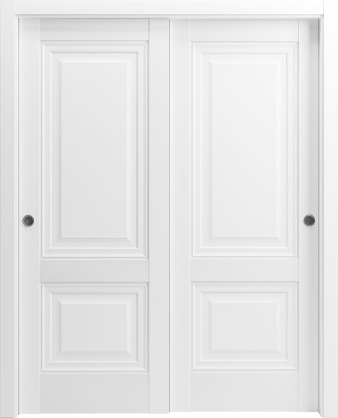 Sliding Closet Bypass Doors with hardware | Lucia 8831 White Silk with | Sturdy Rails Moldings Trims Set | Kitchen Lite Wooden Solid Bedroom Wardrobe Doors -36" x 80" (2* 18x80)