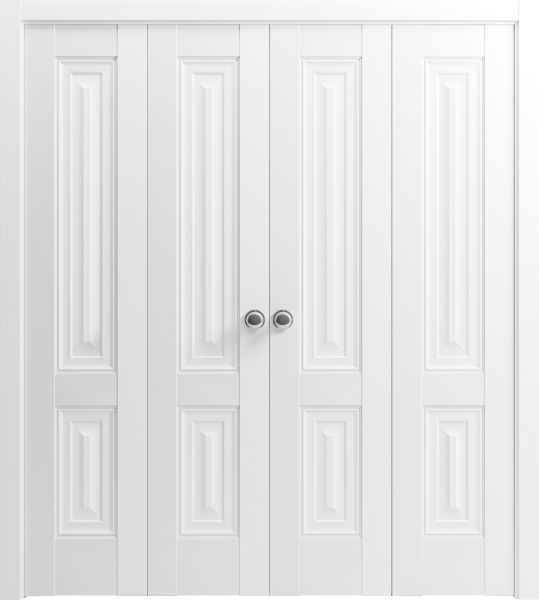Sliding Closet Double Bi-fold Doors | Lucia 8831 White Silk | Sturdy Tracks Moldings Trims Hardware Set | Wood Solid Bedroom Wardrobe Doors 