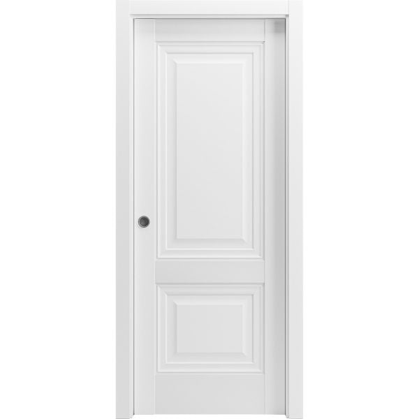 Sliding French Pocket Door with | Lucia 8831 White Silk | Kit Trims Rail Hardware | Solid Wood Interior Bedroom Sturdy Doors