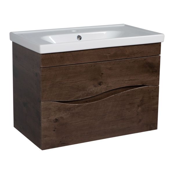 Modern Wall-Mount Bathroom Vanity with Washbasin | Wave Gray Matte Collection | Non-Toxic Fire-Resistant MDF