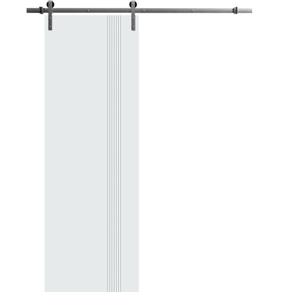 Modern Barn Door 42 x 84 inches | BASIC 0111 Arctic White | 8FT Silver Rail Track Heavy Hardware Set | Solid Panel Interior Doors