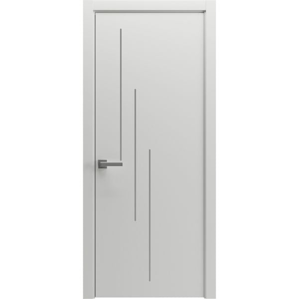 Modern Wood Interior Door with Hardware | Riviera 9002 Painted Grey | Single Panel Frame Trims | Bathroom Bedroom Sturdy Doors - 16" x 78"
