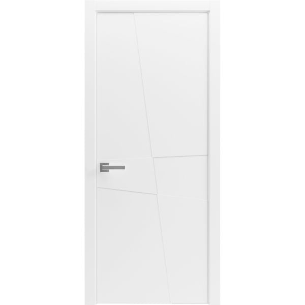 Modern Wood Interior Door with Hardware | Riviera 9009 Painted White | Single Panel Frame Trims | Bathroom Bedroom Sturdy Doors - 16" x 78"