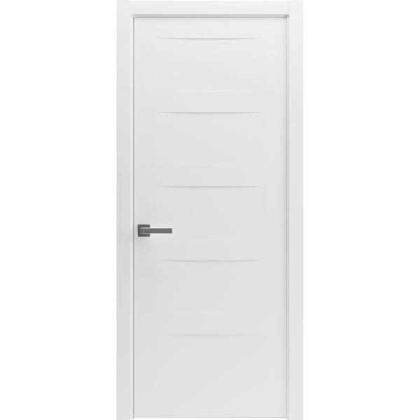 Modern Wood Interior Door with Hardware | Riviera 9017 White Matte | Single Panel Frame Trims | Bathroom Bedroom Sturdy Doors - 16" x 78"