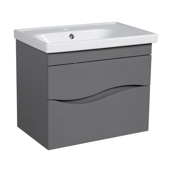 Modern Wall-Mount Bathroom Vanity with Washbasin | Wave Gray Matte Collection | Non-Toxic Fire-Resistant MDF-26"