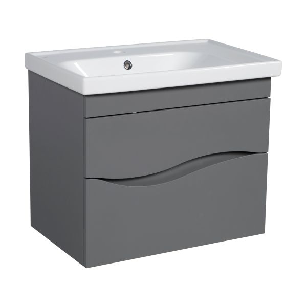 Modern Wall-Mounted Bathroom Vanity with Washbasin | Wave Gray Matte Collection | Non-Toxic Fire-Resistant MDF-32"