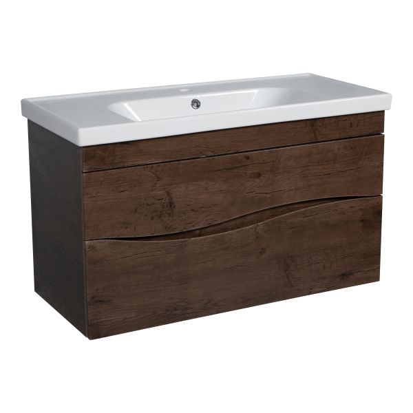 Modern Wall-Mounted Bathroom Vanity with Washbasin | Wave Rosewood Collection | Non-Toxic Fire-Resistant MDF-28"