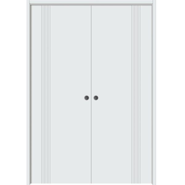 Sliding French Double Pocket Doors 60 x 84 inches | BASIC 0111 Arctic White | Kit Rail Hardware | Solid Wood Interior Bedroom Modern Doors