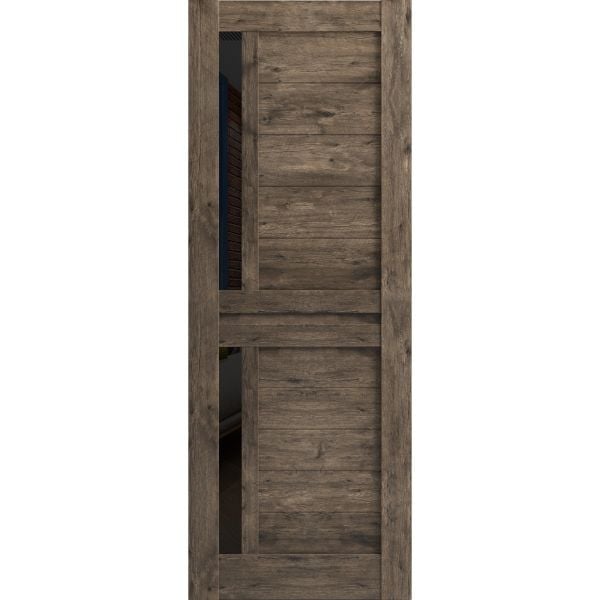 Slab Barn Door Panel | Veregio 7588 Cognac Oak with Black Glass | Sturdy Finished Doors | Pocket Closet Sliding