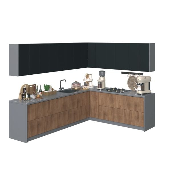 Kitchen Culinary Collection Natural Teak & Black Color Base Size 10Ft Wide