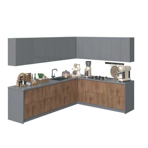 Kitchen Culinary Collection Natural Teak & Gray Color Base Size 10Ft Wide