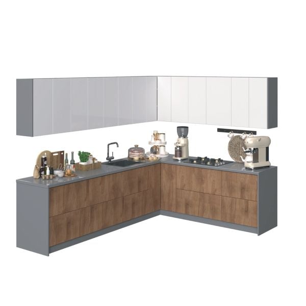 Kitchen Culinary Collection Natural Teak & White Gloss Color Base Size 10Ft Wide