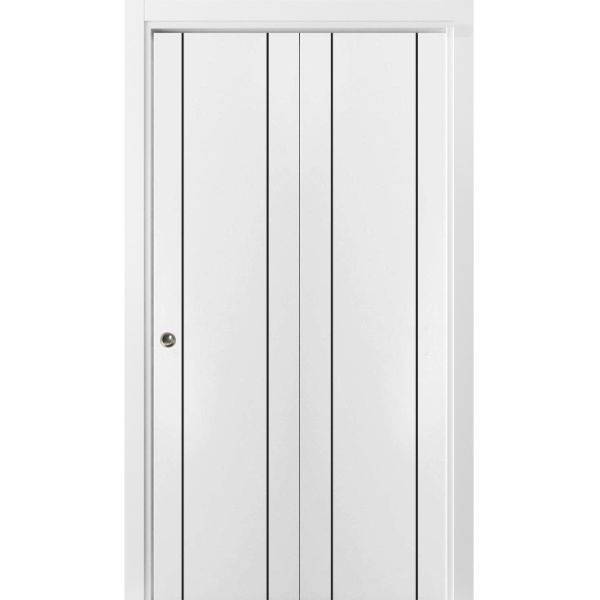 Sliding Closet Bi-fold Doors | Planum 0017 White Silk | Sturdy Tracks Moldings Trims Hardware Set | Wood Solid Bedroom Wardrobe Doors 