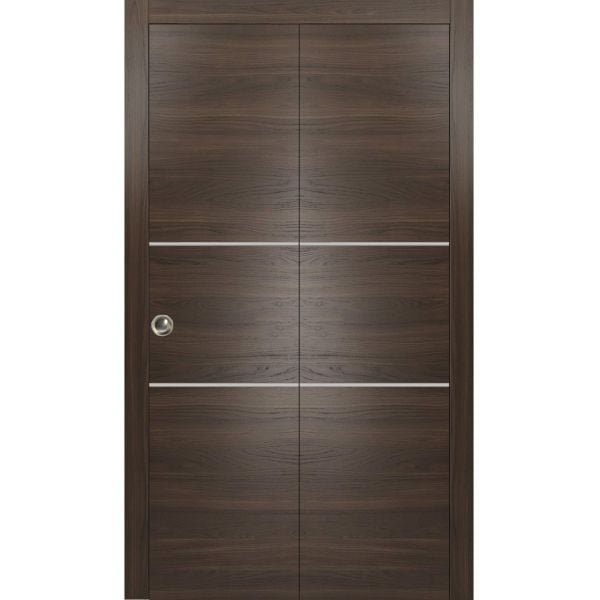Sliding Closet Bi-fold Doors | Planum 0110 Chocolate Ash | Sturdy Tracks Moldings Trims Hardware Set | Wood Solid Bedroom Wardrobe Doors 