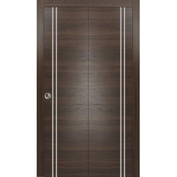 Sliding Closet Bi-fold Doors | Planum 0310 Chocolate Ash | Sturdy Tracks Moldings Trims Hardware Set | Wood Solid Bedroom Wardrobe Doors 