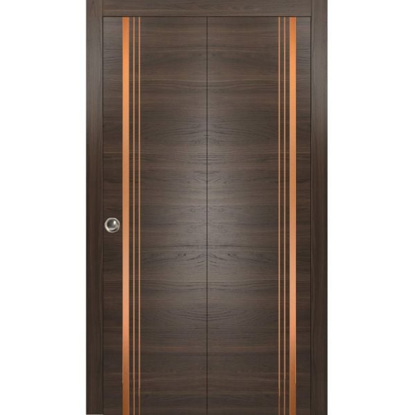 Sliding Closet Bi-fold Doors | Planum 1010 Chocolate Ash | Sturdy Tracks Moldings Trims Hardware Set | Wood Solid Bedroom Wardrobe Doors 
