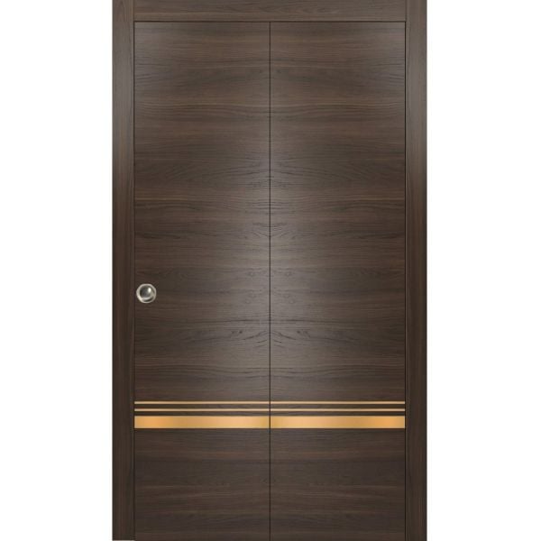 Sliding Closet Bi-fold Doors | Planum 2010 Chocolate Ash | Sturdy Tracks Moldings Trims Hardware Set | Wood Solid Bedroom Wardrobe Doors 