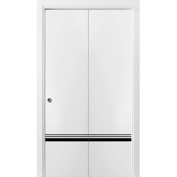Sliding Closet Bi-fold Doors | Planum 0012 White Silk | Sturdy Tracks Moldings Trims Hardware Set | Wood Solid Bedroom Wardrobe Doors 